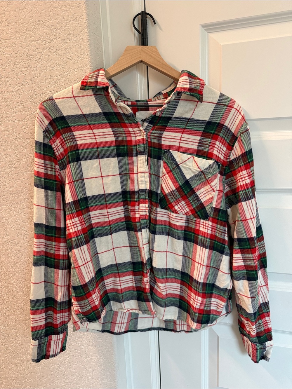 aerie Plaid Button-Up Shirt in Red, Green & Navy